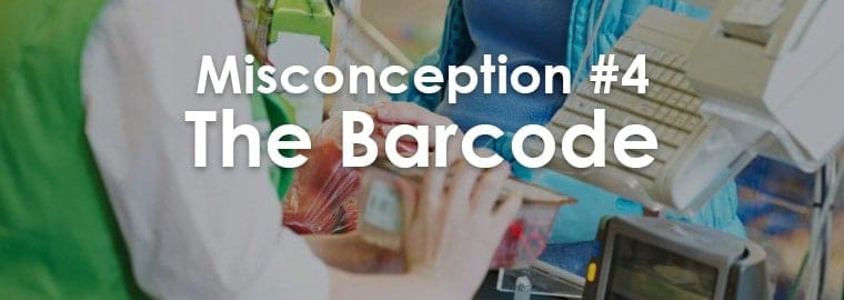 Working cashier with text about misconception of barcode