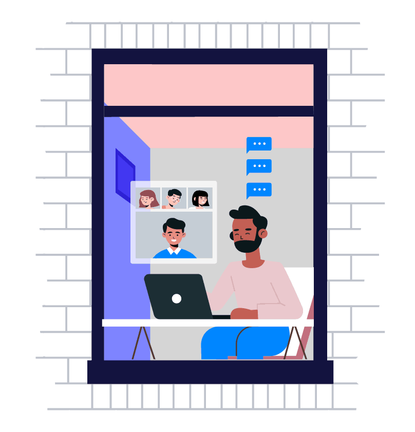 An illustration of a guy chatting through zoom.