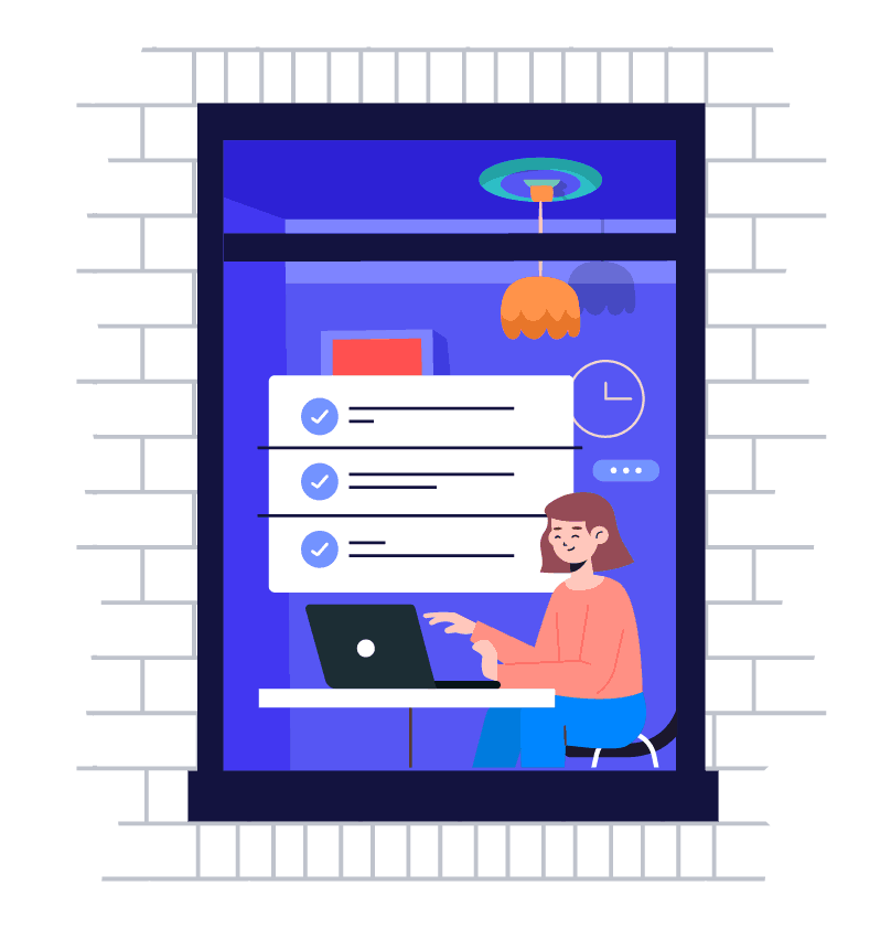 Illustration of a girl going through her checklist on a PC