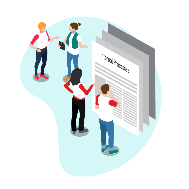 illustration of a group of people checking a document with internal processes